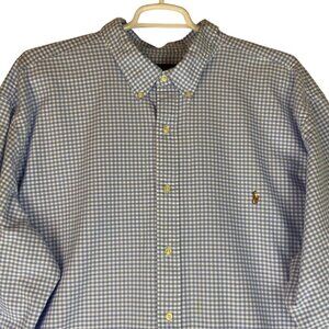 Polo Ralph Lauren Mens Shirt 4XLT Blue White Checkered Button-Down Preppy